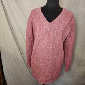 Athleta Switchback Pullover V-Neck Sweater Size S  Red Marled Wool Blend Soft